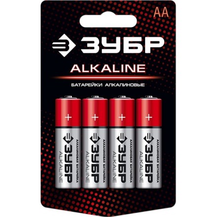 Батарейка &quot;ЗУБР&quot; &quot;ALCALINE&quot; щелочная (алкалиновая), &quot;AA&quot;, 1,5В, 4шт 59223-4C купить в Уфе