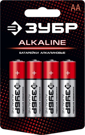 Батарейка &quot;ЗУБР&quot; &quot;ALCALINE&quot; щелочная (алкалиновая), &quot;AA&quot;, 1,5В, 4шт 59223-4C купить в Уфе