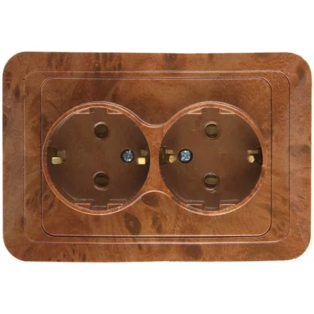 Розетка СВЕТОЗАР &quot;ГАММА&quot; с заземлением, двойная, цвет орех, 16А/~250В SV-54107-N купить в Уфе