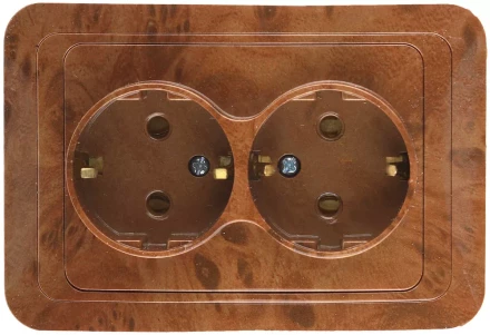 Розетка СВЕТОЗАР &quot;ГАММА&quot; с заземлением, двойная, цвет орех, 16А/~250В SV-54107-N купить в Уфе