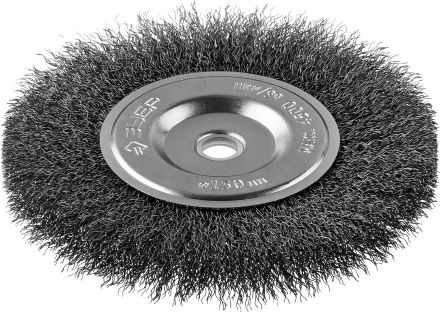 ЗУБР &quot;ПРОФЕССИОНАЛ&quot;. Щетка дисковая для точильно-шлифовального станка, витая стальная проволока 0,3мм, 150х12,7мм 35185-150_z02 купить в Уфе