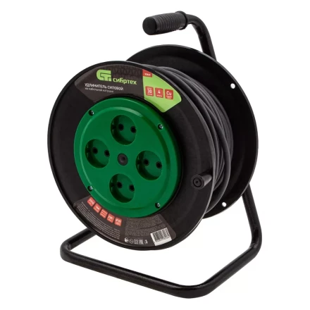 Удлинитель силовой 30 м, 16А, тип УХ10, ПВС, усиленный, на кабельной катушке, 4 розетки без заземления Сибртех 95868 купить в Уфе