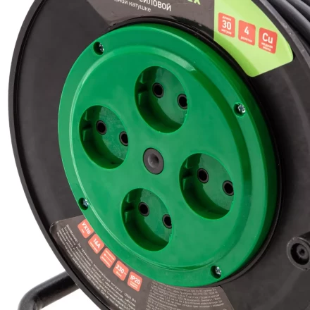 Удлинитель силовой 30 м, 16А, тип УХ10, ПВС, усиленный, на кабельной катушке, 4 розетки без заземления Сибртех 95868 купить в Уфе