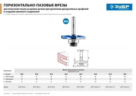 ЗУБР 50.8 x 6 мм, хвостовик 12 мм, фреза горизонтально-пазовая, Профессионал (28757-50.8-6-12) купить в Уфе