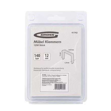Скобы 12 мм для мебельного степлера усиленные тип 140 1250 шт GROSS 41742 купить в Уфе
