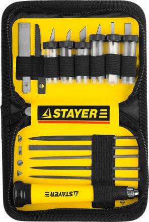Набор STAYER Нож “MASTER” для точных работ в комплекте с лезвиями различной формы и надфилями, в чехле,38 предметов 09145-H38 купить в Уфе