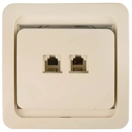 Розетка СВЕТОЗАР &quot;ГАММА&quot; телефонная двойная, цвет бежевый SV-54118-B купить в Уфе