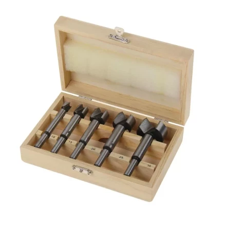 Набор сверл Форстнера по дереву 10-15-20-25-35 мм 5 шт в деревянном боксе цилиндрический хвостовик SPARTA 704405 купить в Уфе