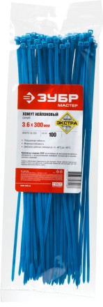Хомуты нейлоновые ЗУБР &quot;МАСТЕР&quot; синие, 3,6 мм x 300 мм, 100 шт 309070-36-300 купить в Уфе