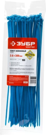 Хомуты нейлоновые ЗУБР "МАСТЕР" синие, 3,6 мм x 300 мм, 100 шт 309070-36-300 купить в Уфе