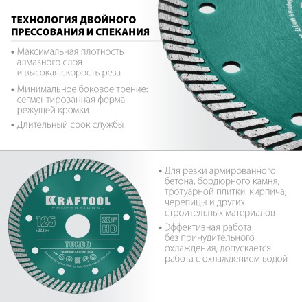 Диск алмазный отрезной для УШМ TURBO 36682-125 купить в Уфе