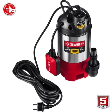 ЗУБР 1100 Вт, дренажный насос для грязной воды, корпус - нерж. сталь (НПГ-М3-1100-С) купить в Уфе