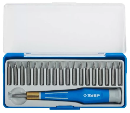 Набор ЗУБР Отвертка &quot;ЭКСПЕРТ&quot; для точных работ, CR-V, двухкомпонентная рукоятка,сменные биты, 20предметов 25622-H20 купить в Уфе