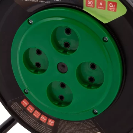 Удлинитель силовой 50 м, 16А, тип УХ10, ПВС, усиленный, на кабельной катушке, 4 розетки без заземления Сибртех 95870 купить в Уфе