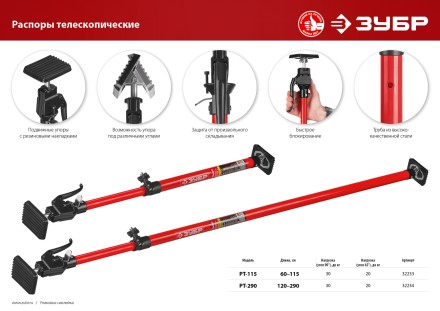 ЗУБР РТ-290, 120 - 290 см, телескопический распор (32234) купить в Уфе