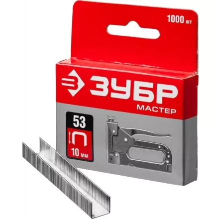 Скобы тип 53, 10 мм, закаленные, ЗУБР &quot;МАСТЕР&quot; 31625-10, 1000 шт 31625-10 купить в Уфе