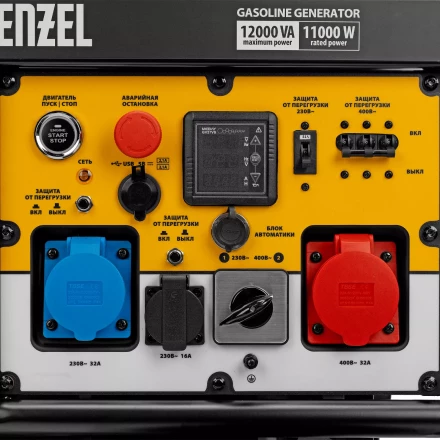 Генератор бензиновый Denzel PS-120EAD-3, 12 кВт,230/400 В, 40л, разъём ATS,перекл.режима,эл.старт купить в Уфе