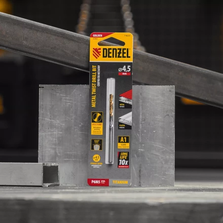 Сверло спиральное по металлу Denzel 4,5 x 80 мм, Р6М5, Golden Tip, 718231 купить в Уфе