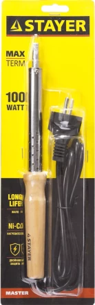 Паяльник с деревянной рукояткой и долговечным жалом, STAYER &quot;MASTER&quot; MAXTerm, 55310-100, 100 Вт, клин 55310-100 купить в Уфе