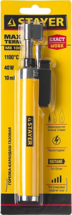 Газовая горелка-карандаш &quot;MaxTerm&quot;, STAYER &quot;MASTER&quot; 55560, с пьезоподжигом, регулировка пламени, 1100С 55560 купить в Уфе