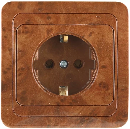 Розетка СВЕТОЗАР &amp;quot;ГАММА&amp;quot; с заземлением, одинарная, цвет орех,16А/~250В SV-54105-N купить в Уфе