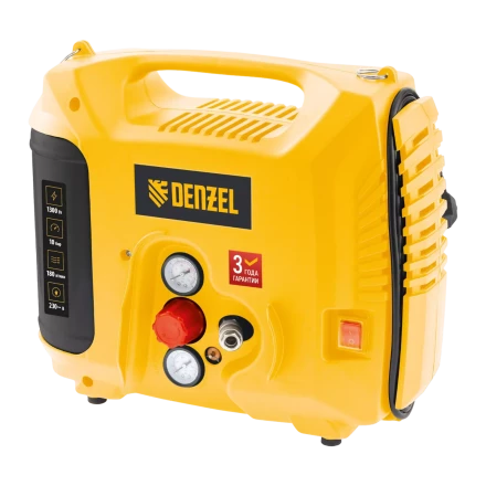 Компрессор воздушный DL1300, 10 бар, 1,3 кВт 180 л/мин 5 л, с набором аксессуаров// Denzel 58011 купить в Уфе