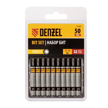 Бита TX 15х50, сталь S2, шестигранный профиль, 10 шт. Е 6,3 Denzel 11668 купить в Уфе