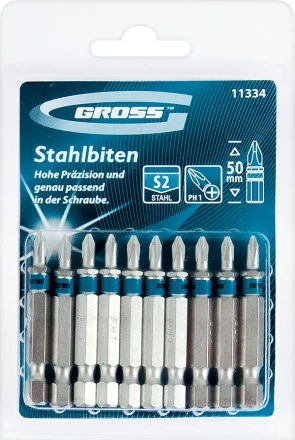 Набор бит РН3х50, сталь S2, 10шт GROSS 11336 купить в Уфе