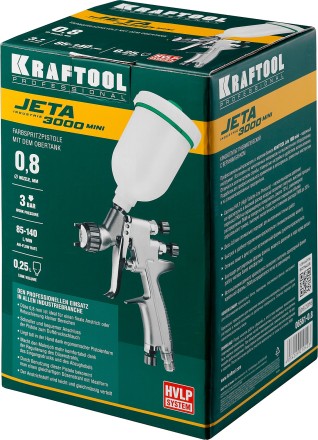 Краскопульт пневматический KRAFTOOL &quot;PRO&quot; Jeta 3000 mini, HVLP, c верхним бачком, 0,8мм 06561-0.8 купить в Уфе