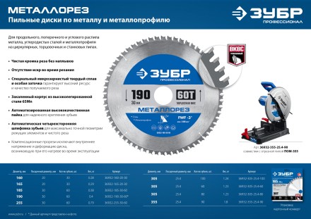 ЗУБР Металлорез, 355 х 25.4 мм, 90Т, пильный диск по металлу и металлопрофилю, Профессионал (36932-355-25.4-90) купить в Уфе
