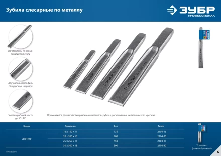ЗУБР Двутавр, 20 х 200 мм, усиленное двутавровое слесарное зубило по металлу, Профессионал (2104-20) купить в Уфе