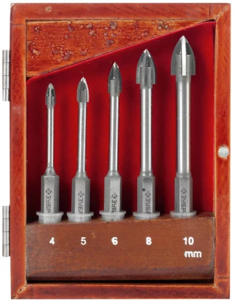 Набор ЗУБР &quot;ПРОФЕССИОНАЛ&quot;: Сверла по кафелю, керамике, с четырьмя режущими лезвиями 4, 5, 6, 8, 10мм, 5шт 29845-H5_z01 купить в Уфе