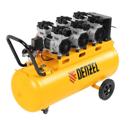Компрессор безмасляный, малошумный  DLS 2250/100, 2250 Вт, 3x750, 100 л, 410 л/мин блок управления/ Denzel 58029 купить в Уфе
