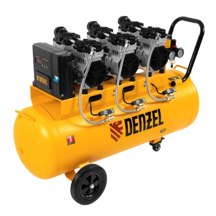 Компрессор безмасляный, малошумный  DLS 2250/100, 2250 Вт, 3x750, 100 л, 410 л/мин блок управления/ Denzel 58029 купить в Уфе
