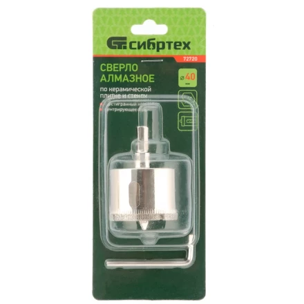 Сверло по керамической плитке и стеклу Сибртех, 40 х 55 мм, шестигранный хвостовик, с центрующим сверлом, 72720 купить в Уфе