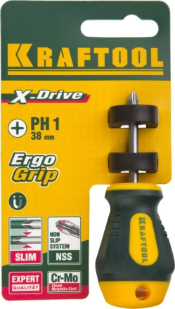 Отвертка KRAFTOOL, Cr-Mo-V сталь, двухкомпонентная противоскользящая рукоятка, PH, №1x38мм 250072-1-038 купить в Уфе
