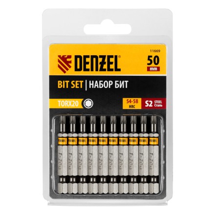 Бита TX 20х50, сталь S2, шестигранный профиль, 10 шт. Е 6,3 Denzel 11669 купить в Уфе