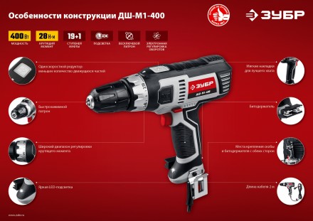Дрель-шуруповерт сетевая ДШ-М1-400 серия МАСТЕР купить в Уфе