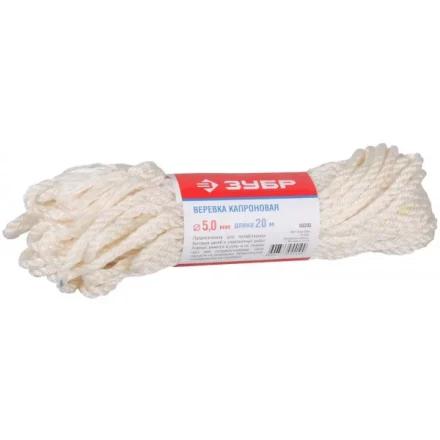 Веревка ЗУБР капроновая, d=5,0 мм, 20 м, 270 кгс, 9 ктекс 50205 купить в Уфе