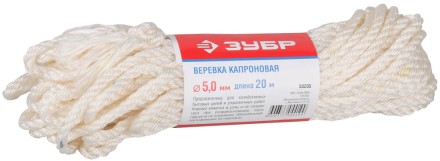 Веревка ЗУБР капроновая, d=5,0 мм, 20 м, 270 кгс, 9 ктекс 50205 купить в Уфе
