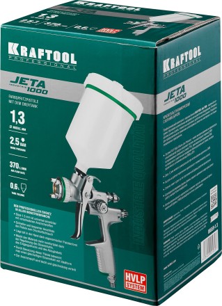 Краскопульт пневматический KRAFTOOL &quot;PRO&quot; Jeta 1000, HVLP, c верхним бачком, 1,3мм 06559-1.3 купить в Уфе