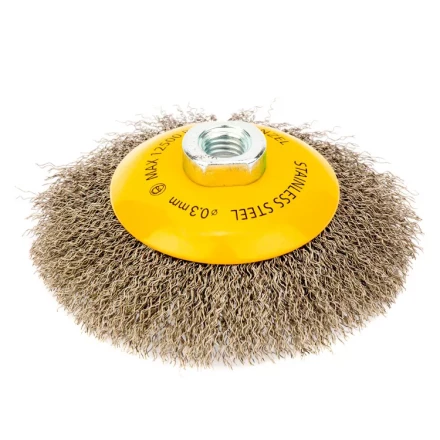 Щетка для УШМ 125 мм Тарелка витая нержавеющая проволока 0.3 мм М14 Denzel 746163 купить в Уфе