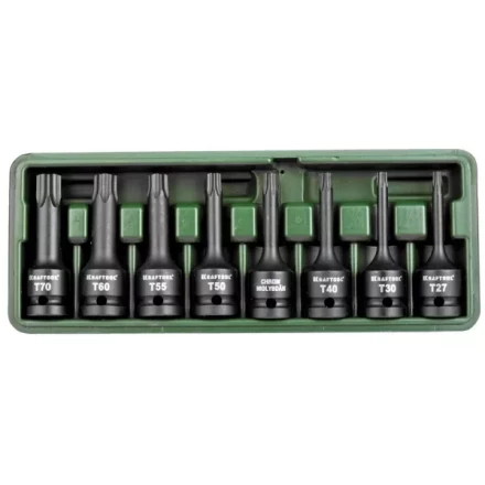 Торцовые головки KRAFTOOL &quot;INDUSTRIE QUALITAT&quot; ударные в наборе, (1/2&quot;), Cr-Mo, фосфат., TORX, T27-T70, 8 шт. 27952-H8 купить в Уфе