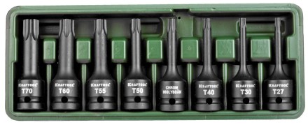Торцовые головки KRAFTOOL &quot;INDUSTRIE QUALITAT&quot; ударные в наборе, (1/2&quot;), Cr-Mo, фосфат., TORX, T27-T70, 8 шт. 27952-H8 купить в Уфе