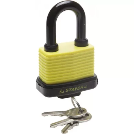 Замок STAYER "MASTER" навесной, всепогодный, пластиковая защита корпуса, с закаленной дужкой,на карточке, 60мм 37140-50 купить в Уфе