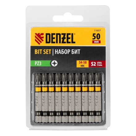 Бита PZ3х50, сталь S2, шестигранный профиль, 10 шт. Е 6,3 Denzel 11657 купить в Уфе