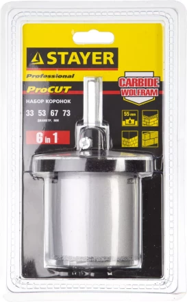 Набор STAYER &quot;PROFESSIONAL&quot;: Коронки с основанием и центровочным сверлом, d=33, 53, 67, 73мм, 6предм 33345-H6 купить в Уфе