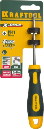Отвертка KRAFTOOL, Cr-Mo-V сталь, двухкомпонентная противоскользящая рукоятка, PH, №1x80мм 250072-1-080 купить в Уфе