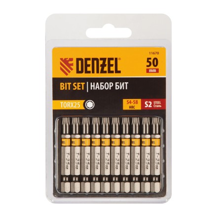 Бита TX 25х50, сталь S2, шестигранный профиль, 10 шт. Е 6,3 Denzel 11670 купить в Уфе