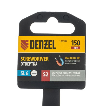 Отвертка, SL6x150 мм, S2, 3к рукоятка Denzel 121997 купить в Уфе